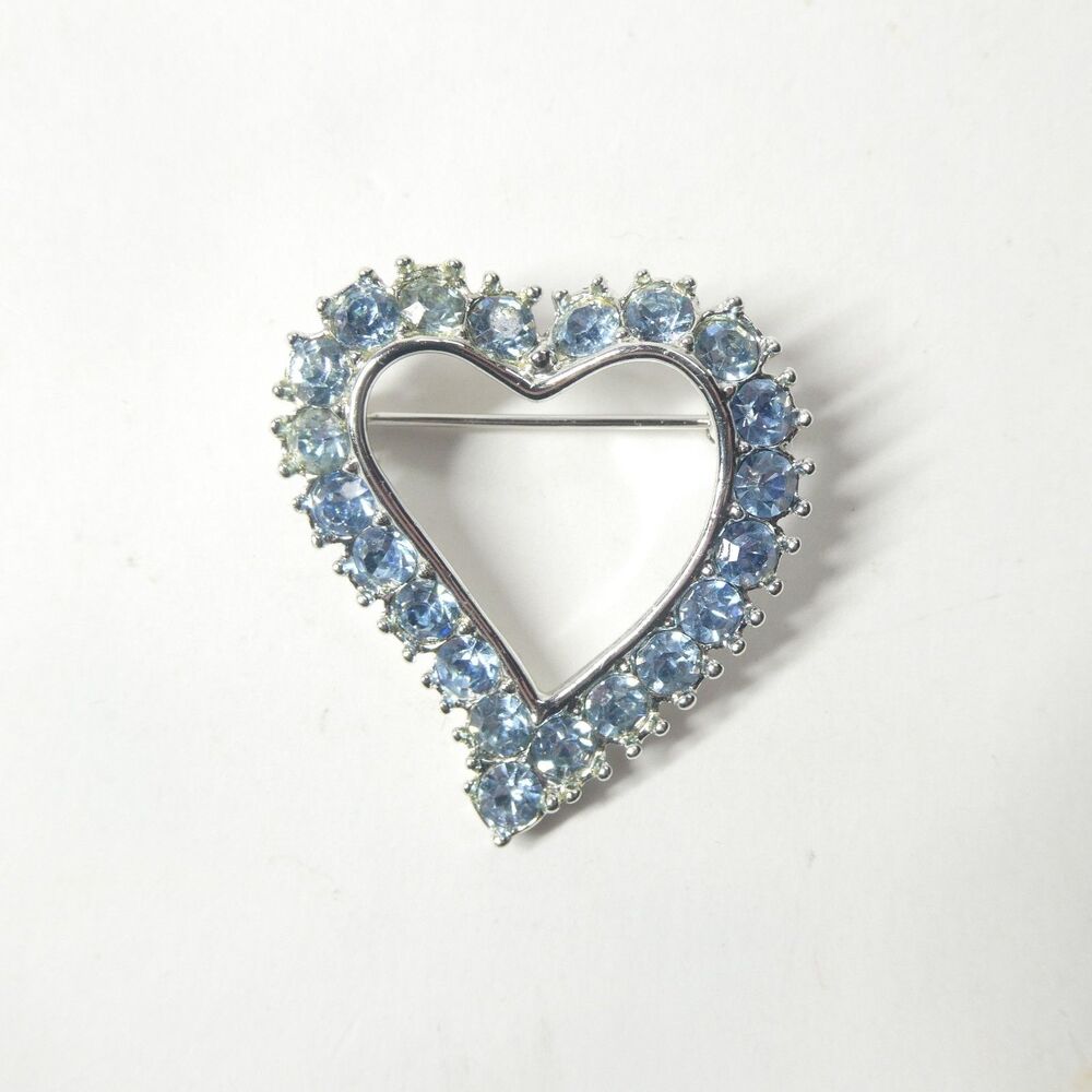 Blue Rhinestone Heart Shaped Brooch Sarah Coventry Vintage Pin Signed